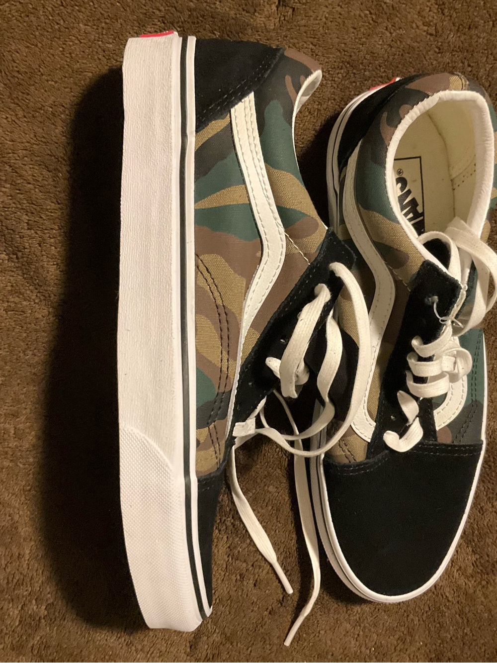 Vans Camo Low-Top Sneakers with Black Suede and White Stripe